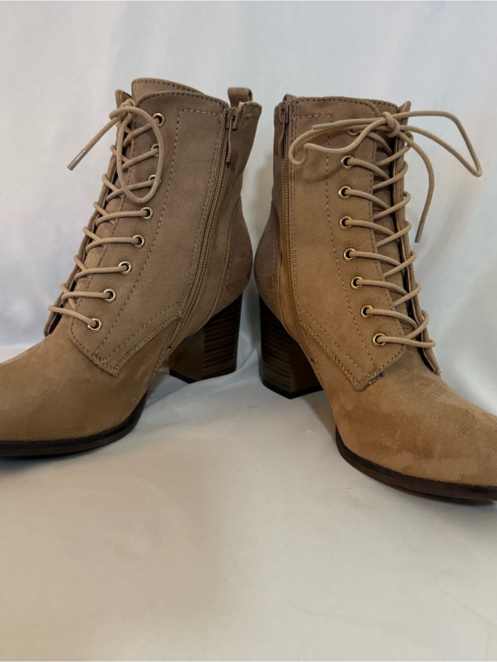 Journee Collection Lace-Up Block Heel Ankle Boots - Tan